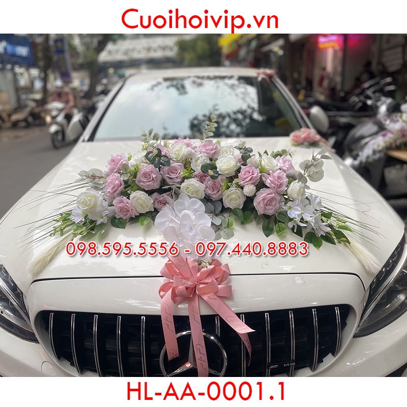 HÀNG CÓ SẴN: Hoa lụa trang trí xe ngày cưới, cao cấp - HL-AA-0001.1 (gắn giác hút chân không) - Hoa đầu xe