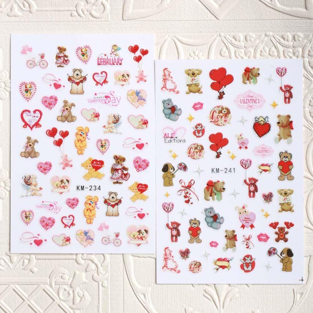 LOMBARD Miếng Dán Trang Trí Móng Tay Họa Tiết Hoạt Hình Trái Tim Xinh Xắn