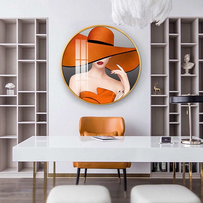 Tranh Tráng Gương Tròn Treo Tường Cao Cấp Cô Gái Nghệ Thuật Decor phòng khách/ phòng ngủ/ Làm Quà Tặng.