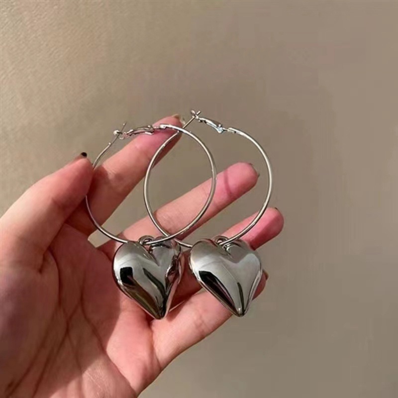 Bông Tai Hình Trái Tim Cỡ Lớn Phong Cách Hàn Quốc Thời Trang Cho Nữ