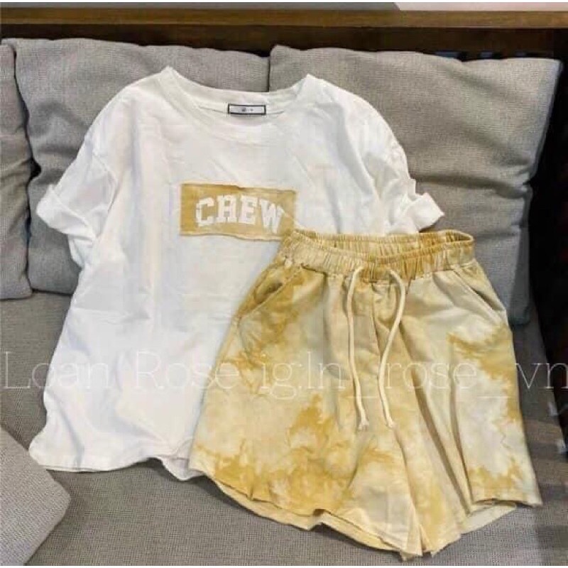 Bộ Áo Quần Cộc Loang CREW Set Áo Phông Quần Đùi 3 Màu QM|SU