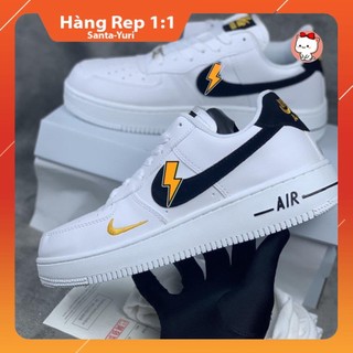 Giày af1 trắng vệt đen logo vàng, giày air force 1 trắng đen thấp 1:1 mới full box bill