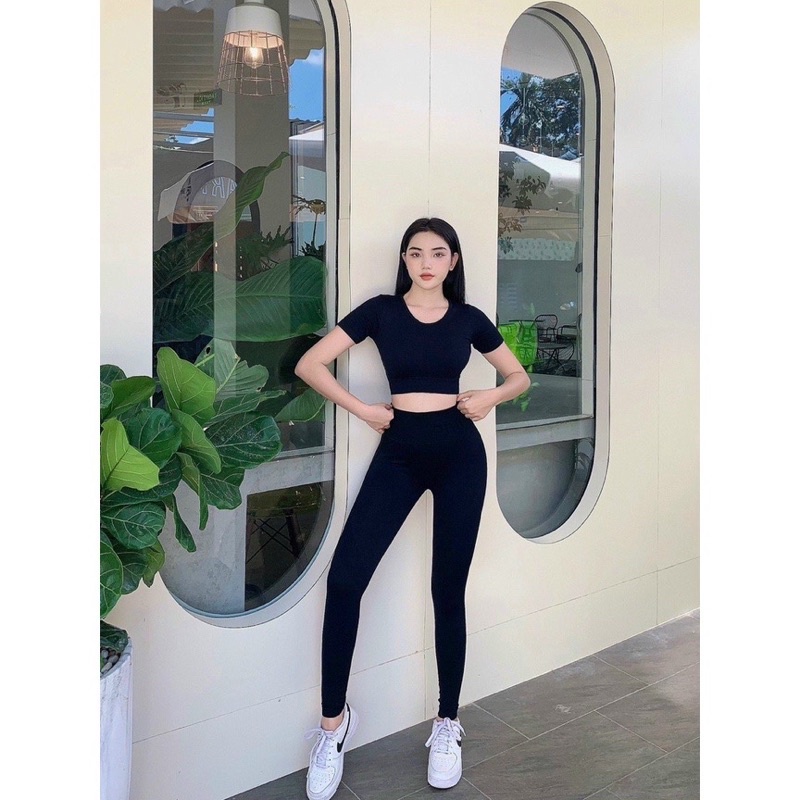 Đồ tập GYM YOGA dáng croptop+ quần lưng cao