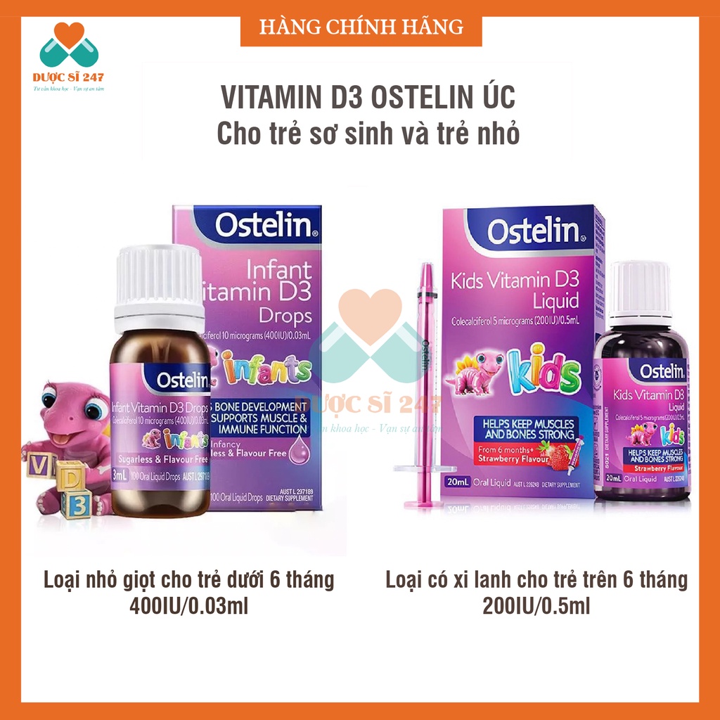[Chính hãng] Vitamin D3 Ostelin kid liquid 20ml và Ostelin Infant Drop 2,4ml bổ sung cho bé