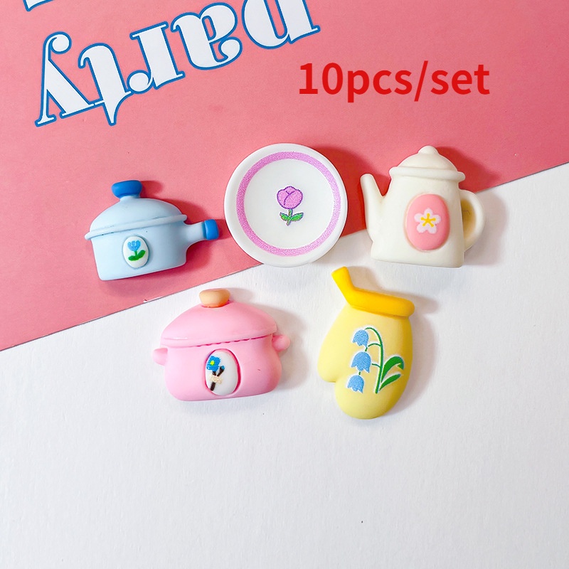 Bộ 10 Miếng Dán Hình Ấm Trà Mini Bằng Nhựa Resin Trang Trí Điện Thoại DIY