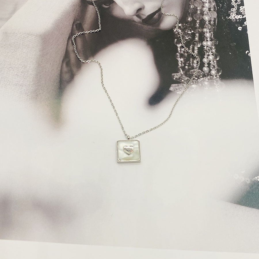 Vòng cổ Thép Titan Mặt Đá Cẩm Thạch Tự Nhiên Hình Vuông Khắc Chữ love Lãng Mạn Cá Tính