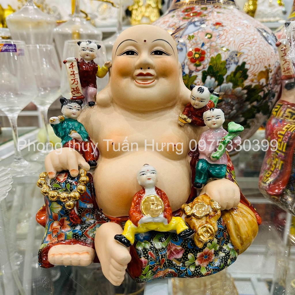 Tôn Tượng Di Lặc ngũ phúc, tượng dilac chất liệu gốm sứ cầu mạnh khỏe may mắn phúc lộc