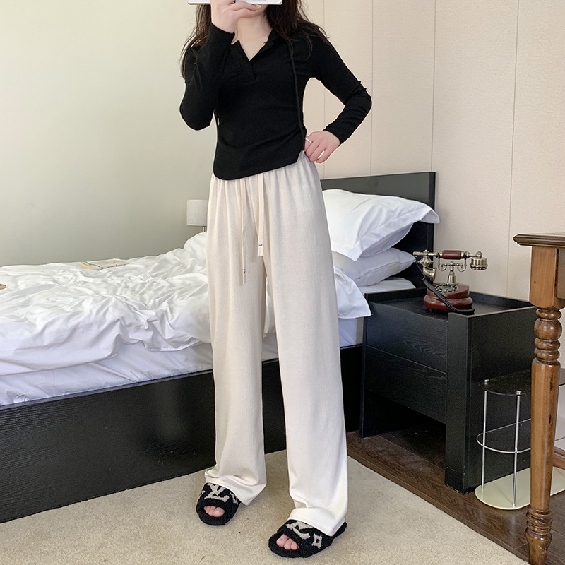 Quần Ống Rộng Lưng Cao Màu Trơn Thời Trang Mùa Hè Cho Nữ