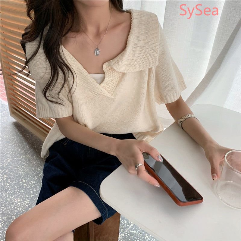 Áo Dệt Kim Ngắn Tay Dáng Rộng Thời Trang Xinh Xắn Cho Nữ