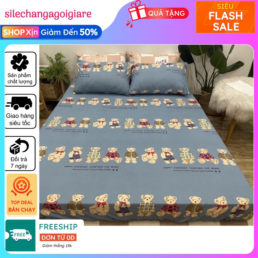 Bộ Ga Chun Kèm 2 Vỏ Gối Nằm Cotton Poly 2MX2M2,Drap Ga Giường Miễn Phí Bo Chun