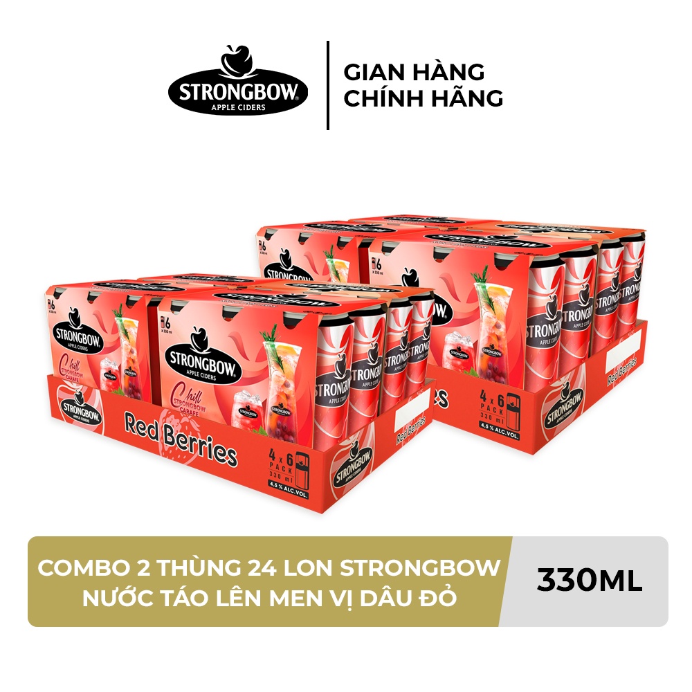 HỎA TỐC HCM - Combo 2 Thùng 24 lon nước táo lên men Strongbow Vị Dâu đỏ 330ml/lon