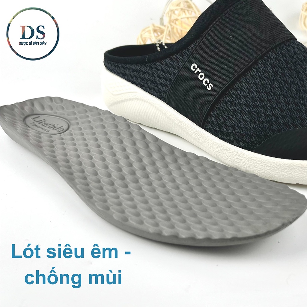 Giày Sục Mesh Crocs Literide Nam Màu Full Đen ,Hàng Loại 1 Full Tag, Giày Đế Bằng