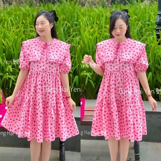 Váy babydoll hồng tim Mimi chất thô lạnh ít nhăn siêu yêu