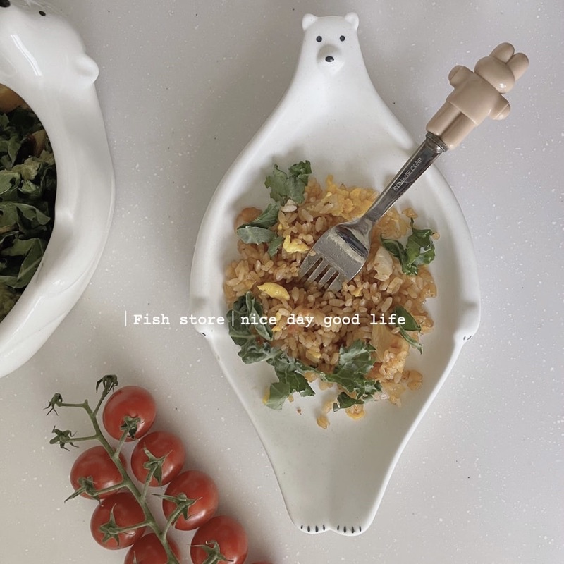 Bộ bát đĩa hình gấu bắc cực dễ thương, bát đĩa decor