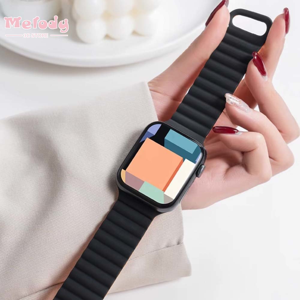 Dây Đeo Đồng Hồ Từ Tính Thông Minh Bằng Silicon Màu Kẹo Dành Cho iwatch 45 / 44 / 42 / 41 / 40 / 38mm 8 / 7 / 6