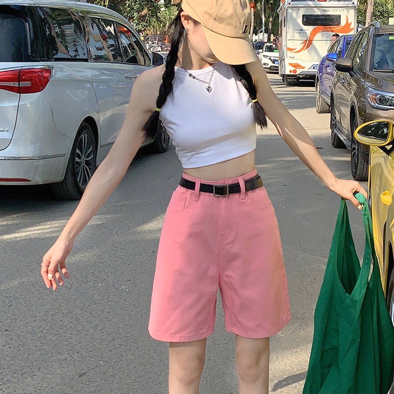 Quần short SUXI denim lưng cao ôm dáng phong cách Hàn Quốc thời trang xuân hè cho nữ