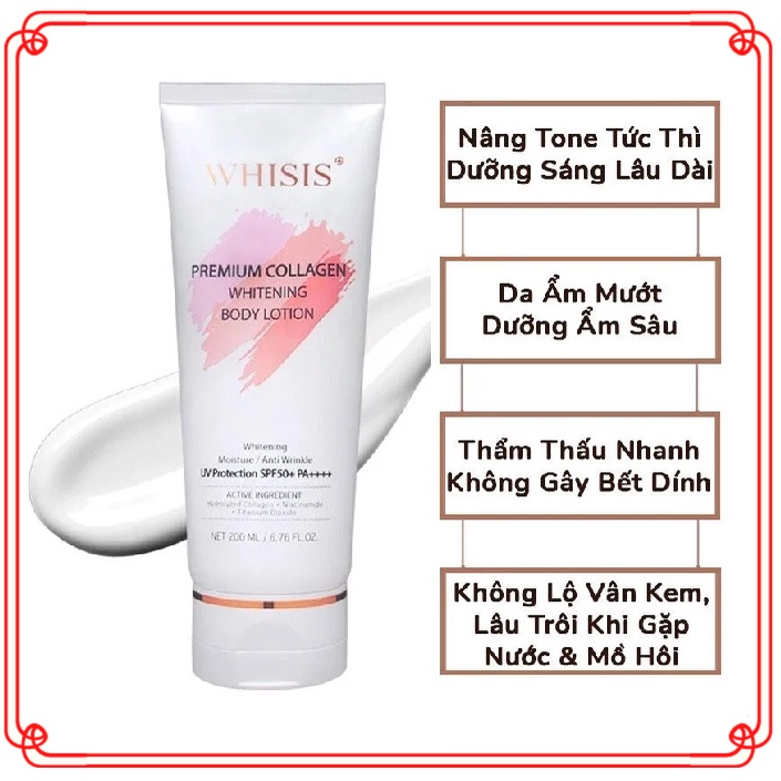 Kem Dưỡng Thể Trắng Da WHISIS Chống Nắng - Premium Collagen Whitening Body Lotion 200ml