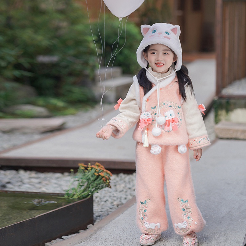 Cô gái phong cách Trung Quốc Hanfu quần áo trẻ em mùa đông mới kho báu nữ Tết thiếu nhi của Trung Quốc Tang phù hợp với