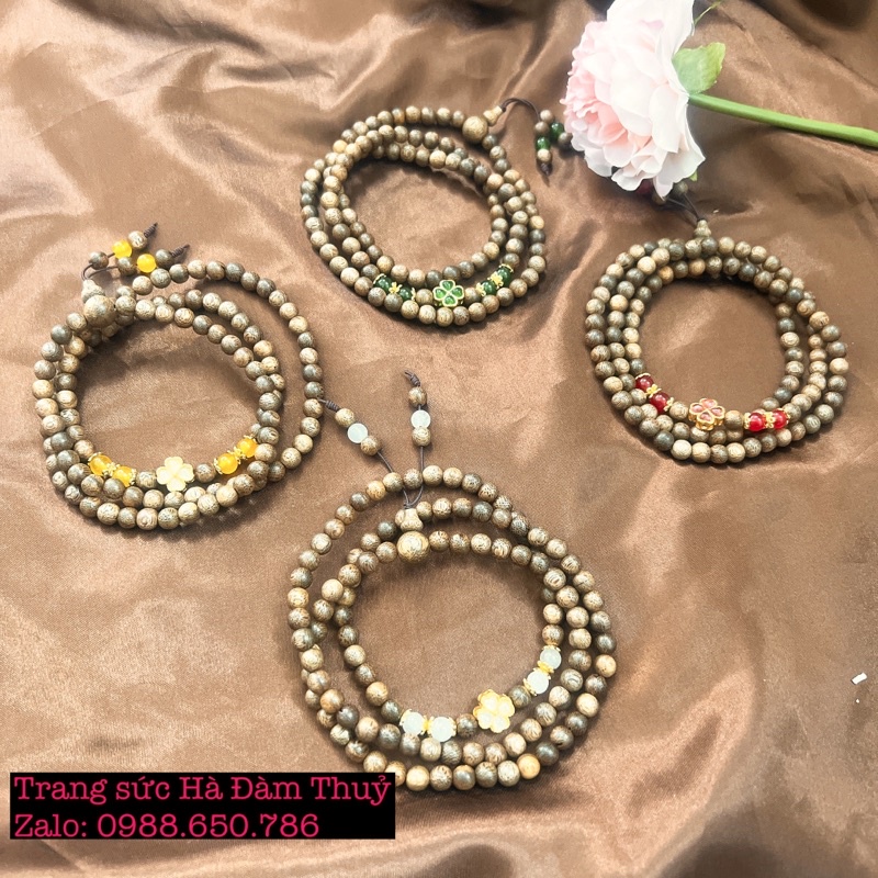 Vòng Trầm 108 hạt mix Cỏ 4 lá may mắn TẶNG kèm hộp 🥰🍀💓