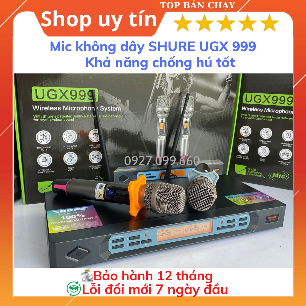 Mic Không Dây Shure UGX999, Mic hát karaoke chuyên Nghiệp,gia đình,Tự Động Dò Sóng Sạch, Chống Rú- rít, Độ Nhạy Cao.