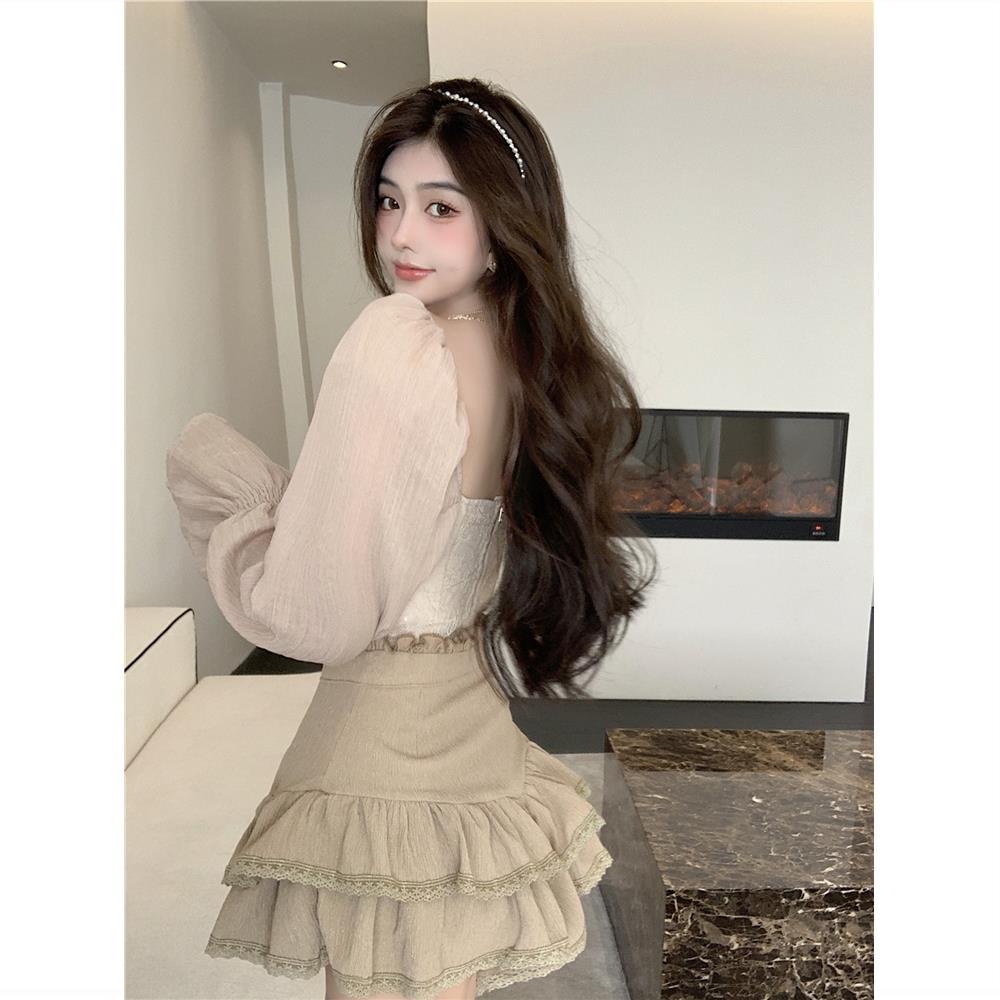 COZOK Áo Kiểu Tay Dài Phối Ren Thời Trang Nữ Tính