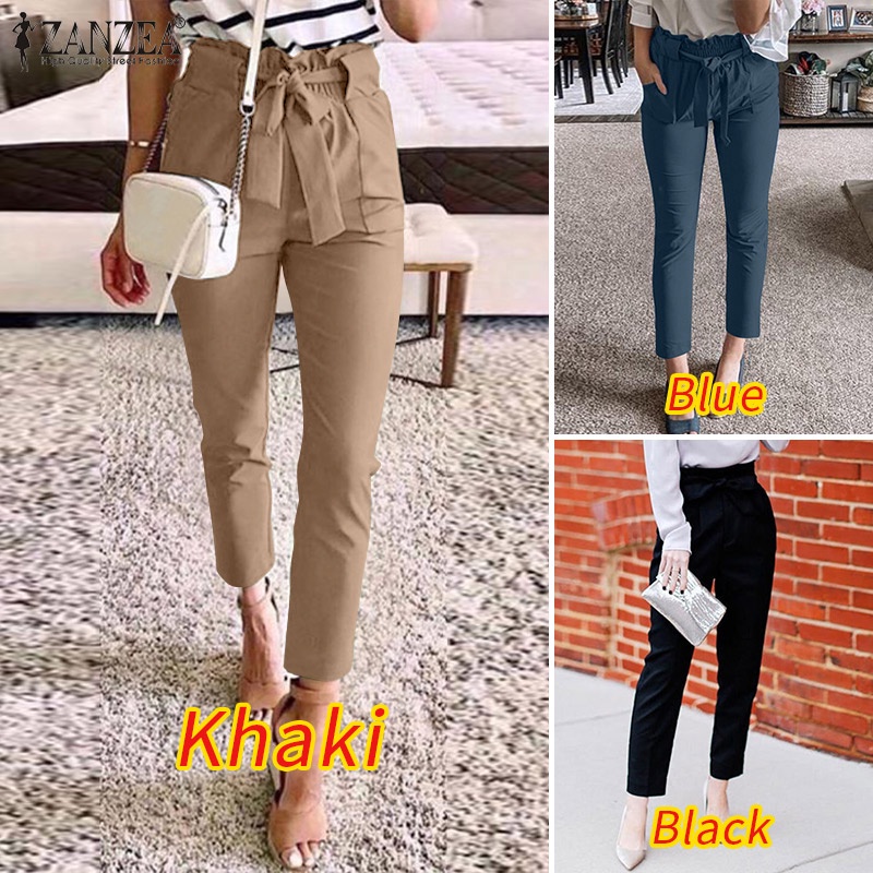 Quần dài ZANZEA lưng thun nhún bèo thời trang đường phố cá tính cho nữ