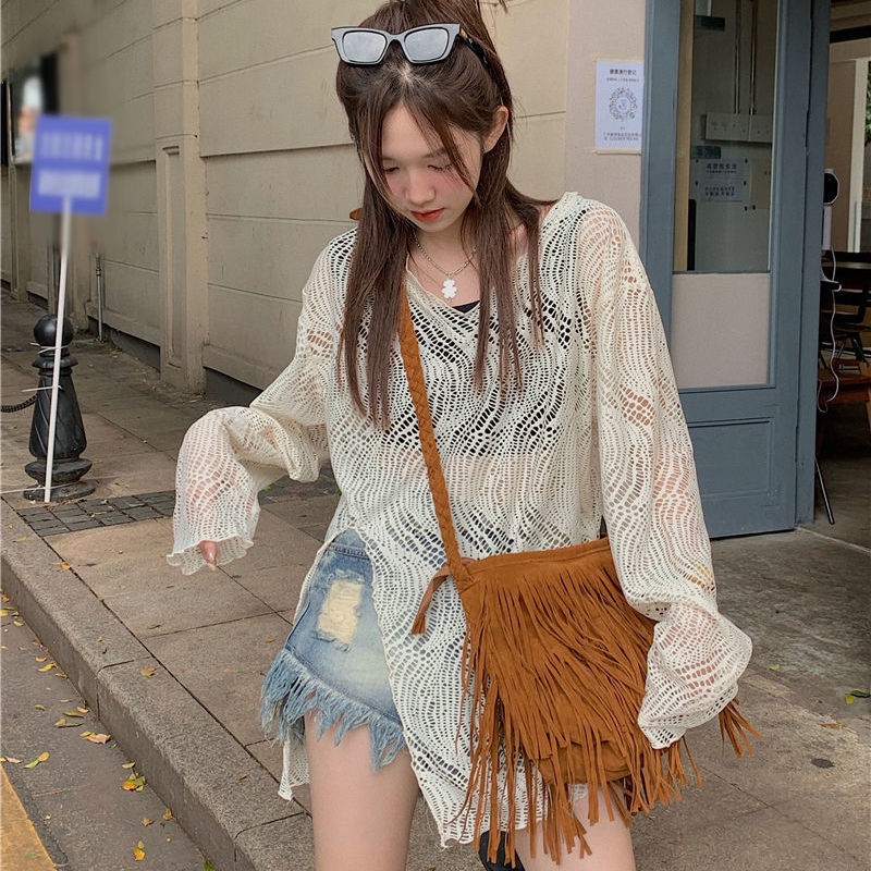 Áo Thun Tay Dài Cổ Chữ V Mỏng Chống Nắng Thời Trang Cho Nữ