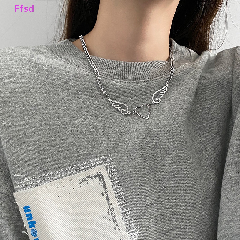 Vòng Cổ Choker Mặt Trái Tim Đôi Cánh Thiên Thần Rỗng Phong Cách Gothic Cho Nam Nữ {Ffsd} Bán Chạy
