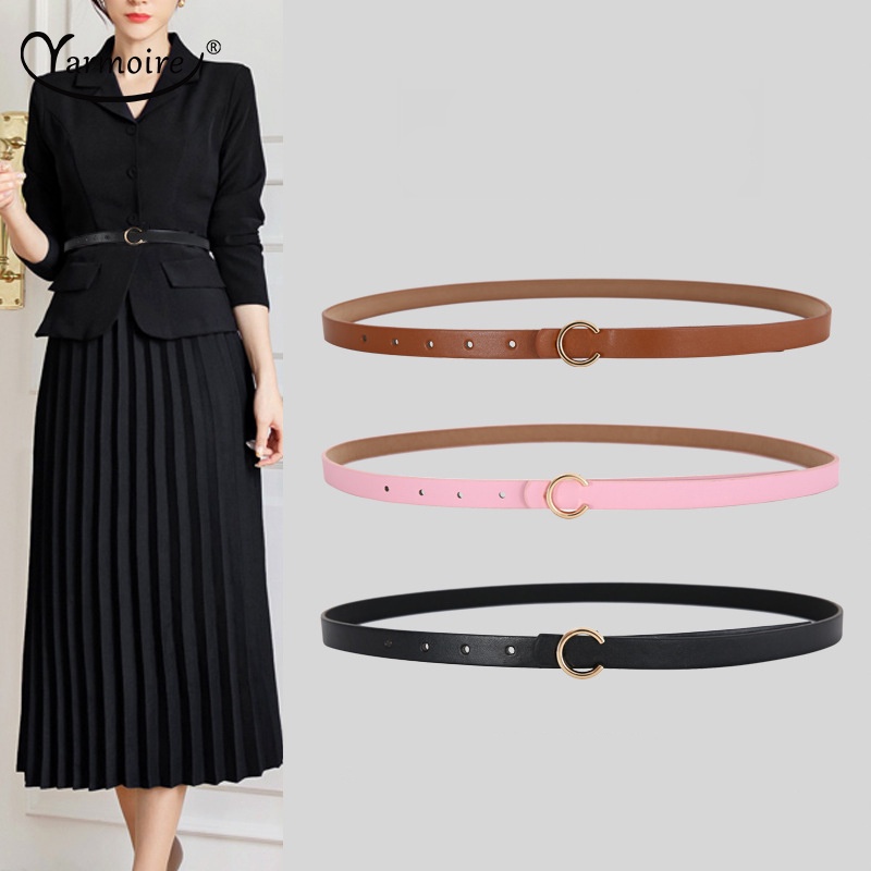 Thắt Lưng Da PU Mỏng Màu Trơn Điều Chỉnh Được Thiết Kế Đơn Giản Cho Nữ