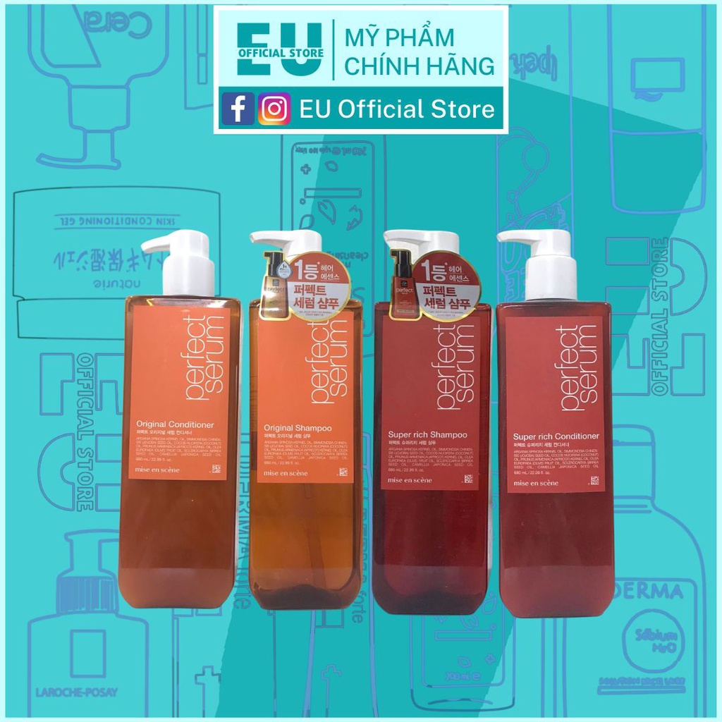 Dầu Gội Mise en Scene Perfect Serum Original/ Super Rich Shampoo 140ml Dưỡng Tóc Mềm Mượt Hỗ Trợ Phục Hồi Hư Tổn
