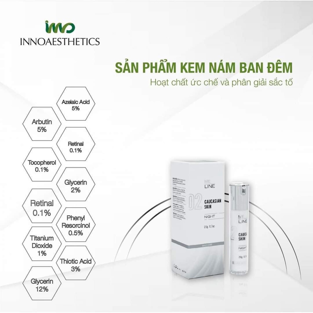 Meline 02 ,Innoaesthetics,Caucasian Skin Night  ,serum giảm nám sạm tàn nhang làm đều màu da 20g