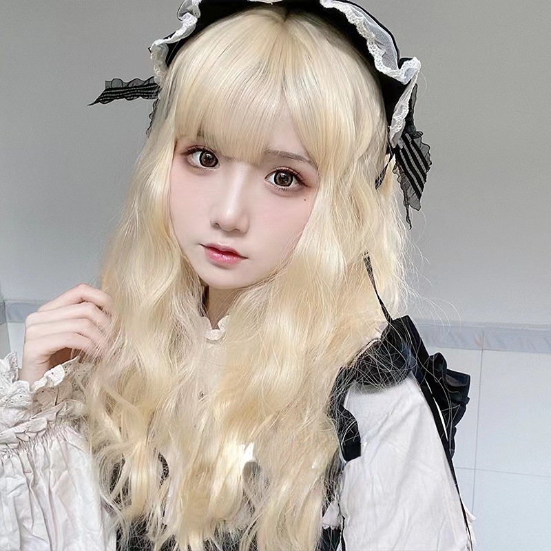 Bộ Tóc Giả Dài / Xoăn Màu Vàng Trắng Phong Cách Hàn Quốc Thời Trang Cho Nam Và Nữ