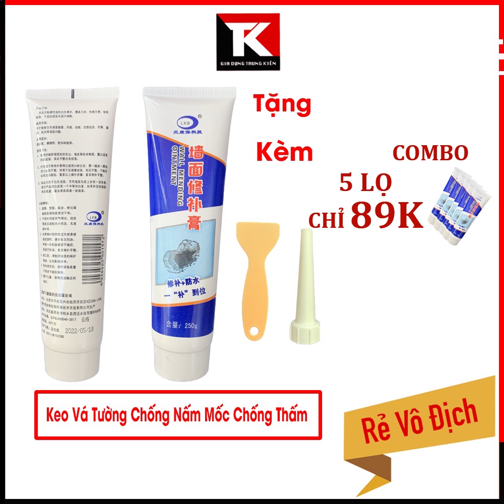 Keo Vá Tường Chống Thấm Chống Ẩm Mốc LKB 250gr - Trám Trét Vết Nứt Khe Hở Tường - Chống Mốc Ẩm Làm Sạch Tường