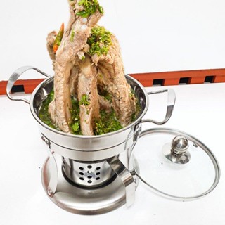 [HCM] Bộ nồi - bếp cồn inox nắp kính nấu lẩu, sườn tháp ThaiLan