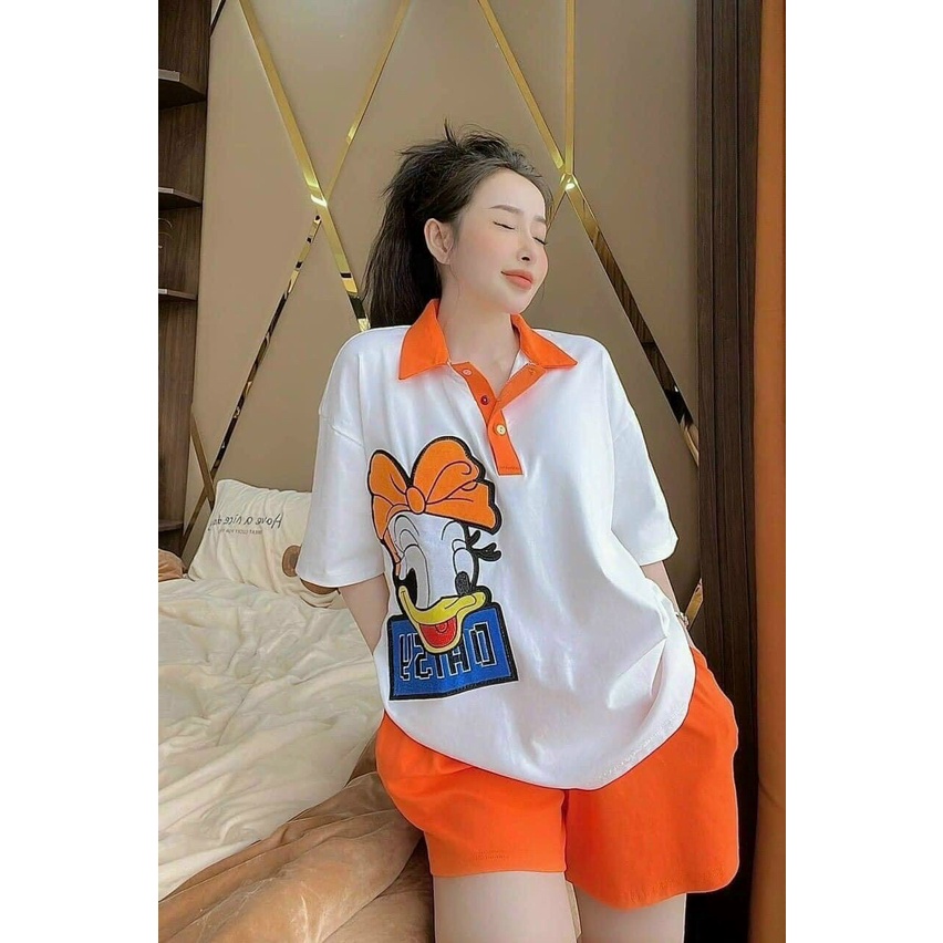 Set bộ thun áo tay ngắn form rộng kèm quần đùi , màu cam trẻ trung năng động mặc đi dạo đi chơi dễ thương
