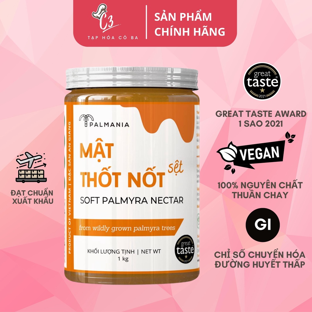 Đường thốt nốt sệt Palmania 1kg hủ PET nguyên chất hữu cơ, đường thốt nốt chảy phù hợp cho người tiểu đường