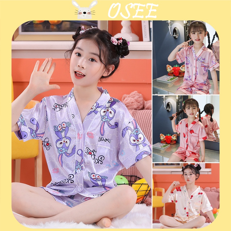 Bộ Đồ Ngủ Bằng Lụa Tay Ngắn Phong Cách Kimono Nhật Bản Dành Cho Bé Gái 3-15 Tuổi