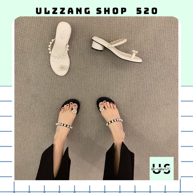 Dép xỏ ngón đính đá 2 màu đen, trắng nhẹ nhàng êm chân trẻ trung thời trang kiểu Hàn Quốc Ulzzangshop520