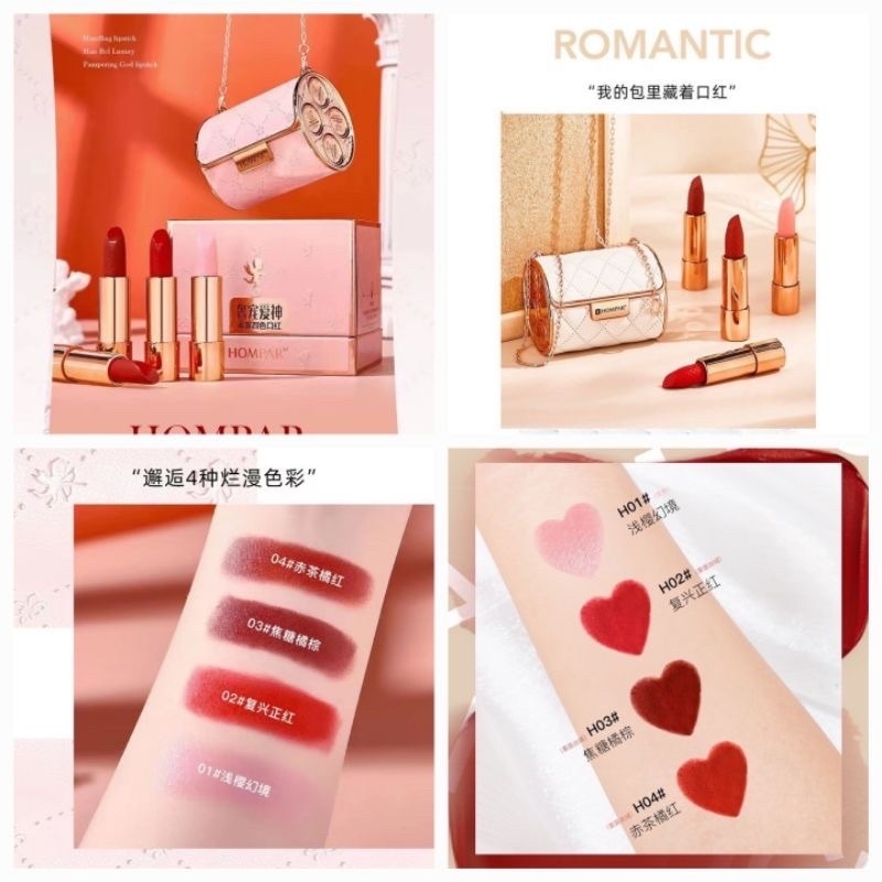 Set 4 cây son Hompar set fullbox + túi đựng son đeo chéo