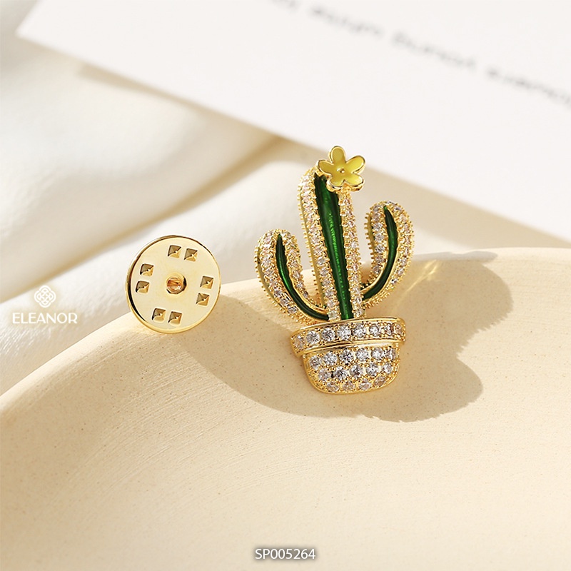 Ghim cài áo Eleanor Accessories hình xương rồng đính đá phụ kiện trang sức độc đáo 5264