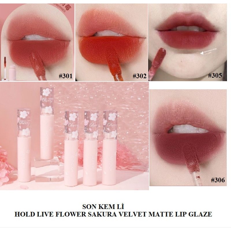 Son kem lì hoa anh đào sakura Holdlive Dưỡng Ẩm Lâu Trôi Bền Màu Chống Thấm Nước