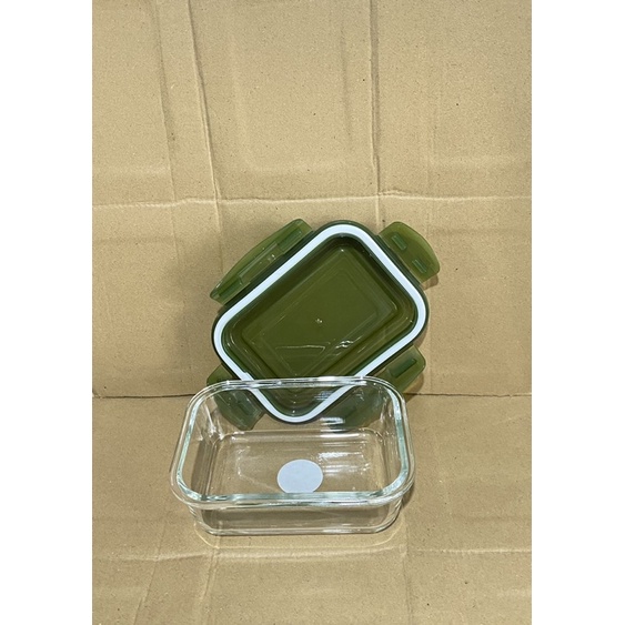 Hộp thuỷ tinh 640ml nắp xanh lá có ron chống tràn - Hộp thuỷ tinh nắp nhựa 640ml đựng thức ăn, Hộp đựng cơm mang đi làm