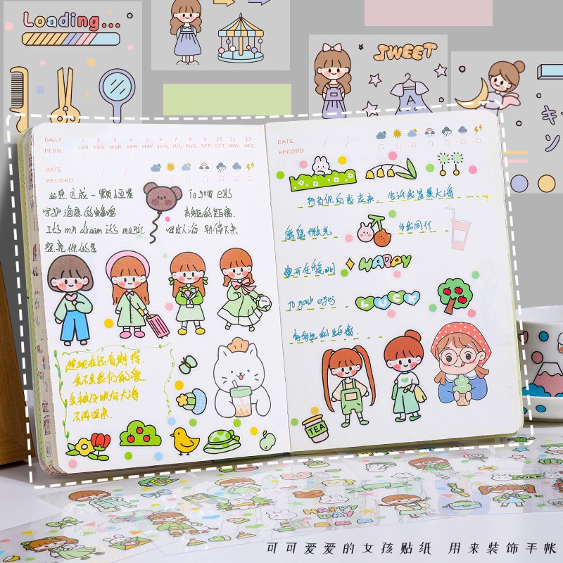 Set 25 tấm sticker cute dán trang trí tập vở, bình nước, họa tiết hoạt hình trong suốt - Vpp Giá sỉ