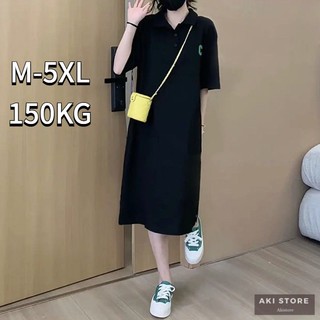 Đầm Bút Chì Cổ Polo Tay Lỡ 3 / 4 Màu Trơn Cỡ Lớn M-5XL Phong Cách Âu Mỹ Thời Trang Cho Nữ