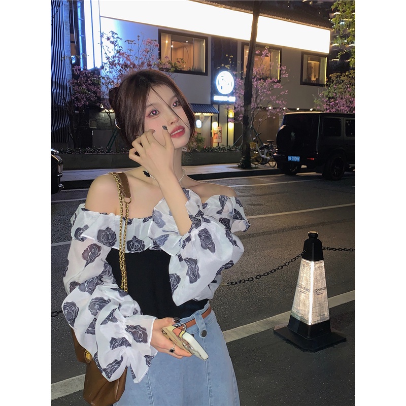 Áo Hoa Trễ Vai Tay Dài Thời Trang Dành Cho Nữ