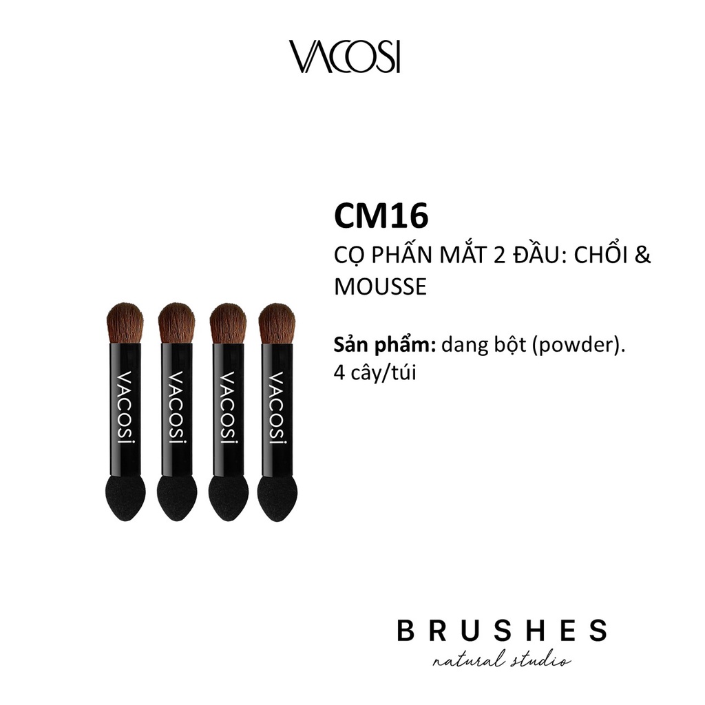 Cọ Mắt Mini 02 Đầu Cán Đen - VACOSI DUAL EYESHADOW SPONGE - CM13 Túi 10 cây / CM16 Túi 4 Cây