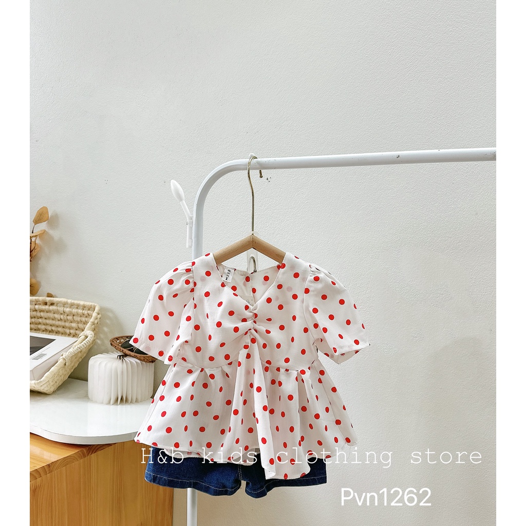 Set áo bi đỏ quần jean bé gái