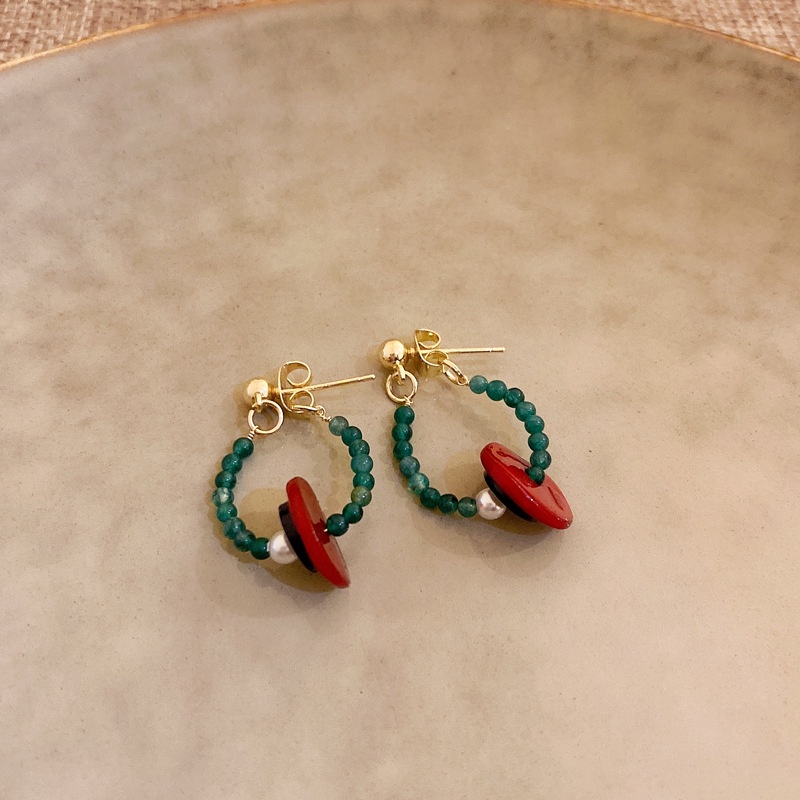 Bông Tai Nút Tròn Đính Đá Mã Não Màu Bạc Phong Cách Ngọt Ngào Thời Trang Cho Nữ