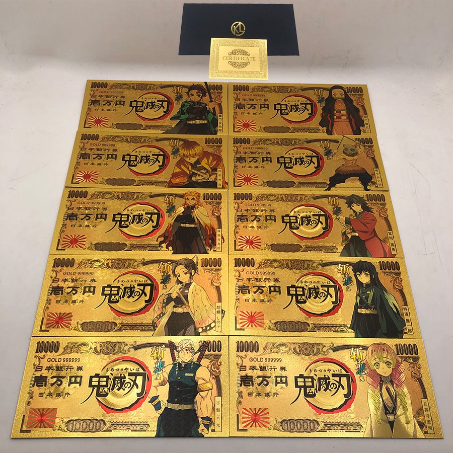 Tiền Sưu Tầm Anime Kimetsu No Yaiba - Tiền Giấy Kraft Vàng dày chống nước
