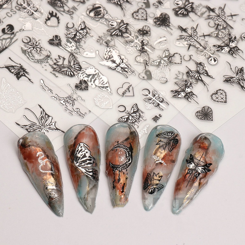 1 Miếng Dán Trang Trí Móng Tay Hình Bướm 3D Bằng Lá Nhôm Màu Đen